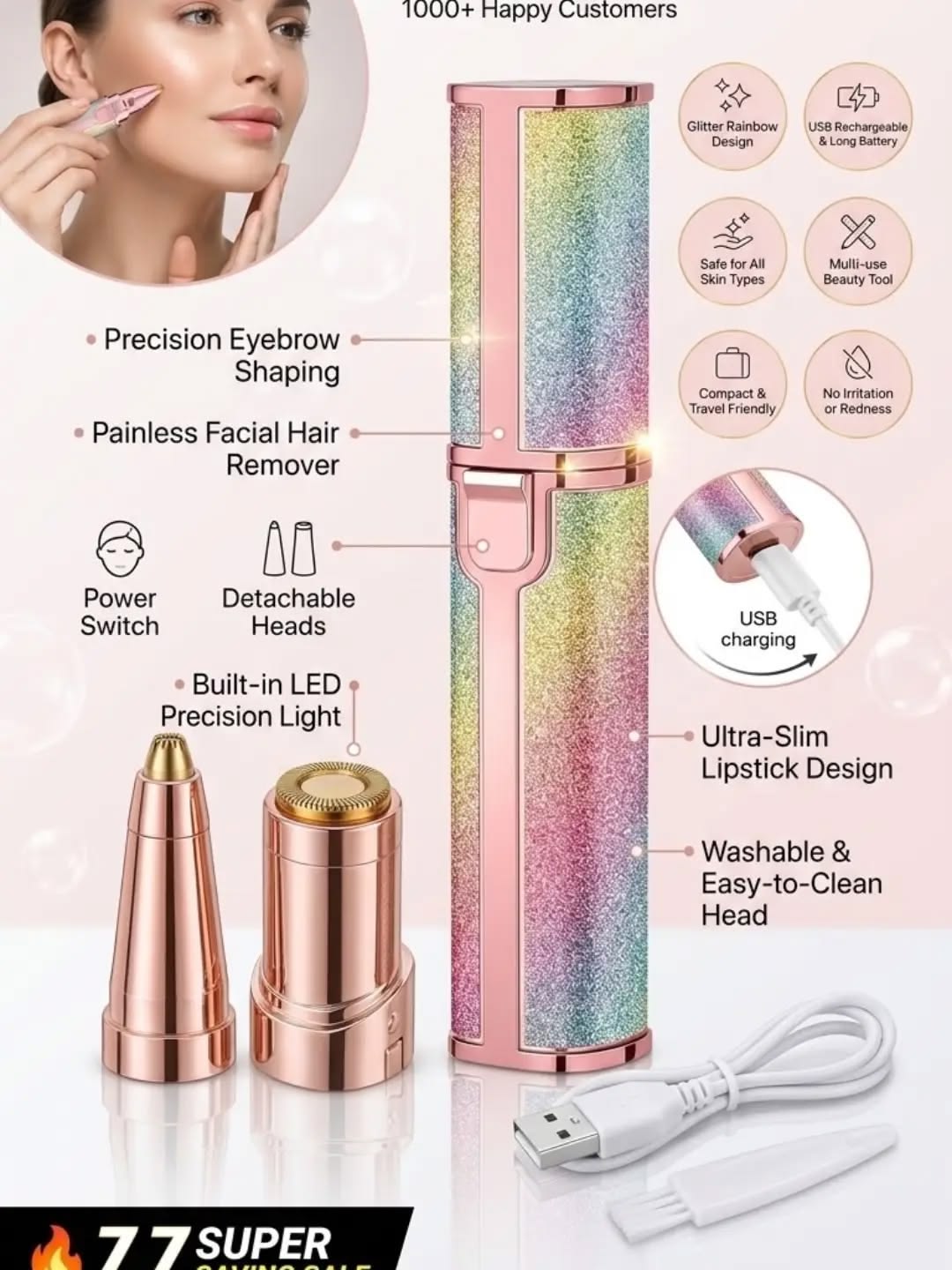 Flawless Brows™ 2-in-1 Rechargeable Eyebrow & Facial Hair Remover
