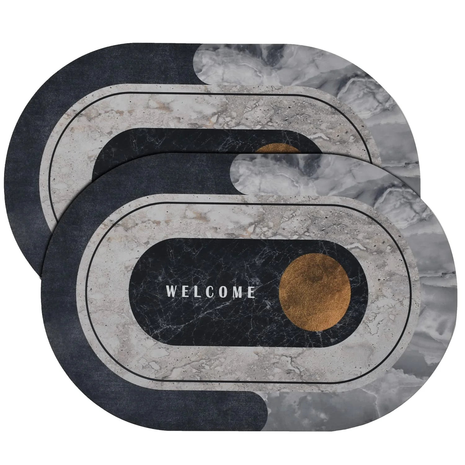 EXCLUSIVE MEGA DEAL: BUY 1, GET 1 FREE!  Washroom Mat Non-Slip 2.5mm | Oval Shape Bathroom Mat Waterproof Light+dark Gray