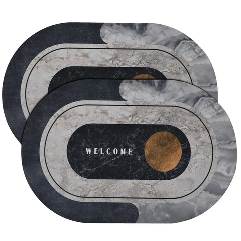 EXCLUSIVE MEGA DEAL: BUY 1, GET 1 FREE!  Washroom Mat Non-Slip 2.5mm | Oval Shape Bathroom Mat Waterproof Light+dark Gray
