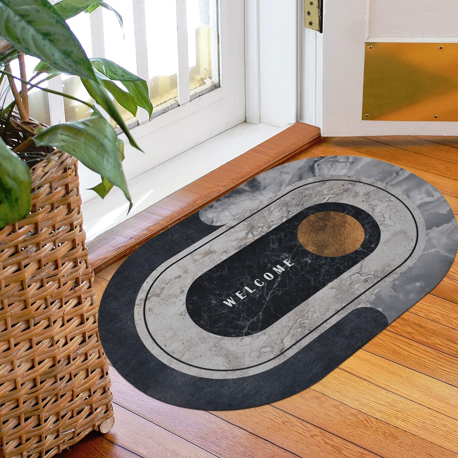 EXCLUSIVE MEGA DEAL: BUY 1, GET 1 FREE!  Washroom Mat Non-Slip 2.5mm | Oval Shape Bathroom Mat Waterproof Light+dark Gray