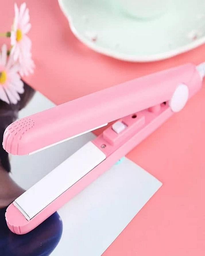 Mini Hair Straightener & Curler – Thermostatic Aluminum Plate, For Dry & Wet Hair, Compact Travel Size