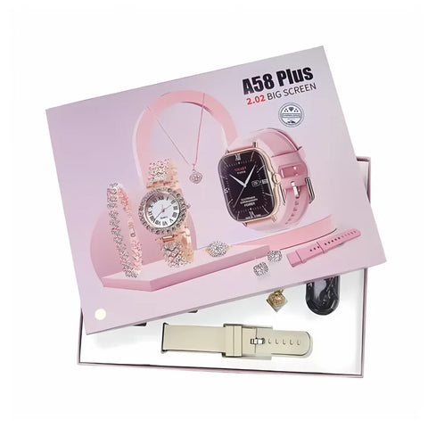 A58 Plus 6 in 1 - Smartwatch For Women | Best Quality Smart Watch For Girls | Perfect For Gift - Rose Gold