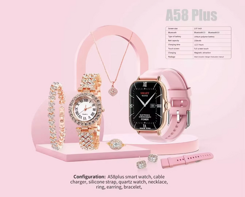 A58 Plus 6 in 1 - Smartwatch For Women | Best Quality Smart Watch For Girls | Perfect For Gift - Rose Gold