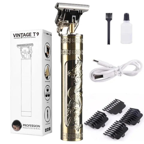 Vintage T9 Metal Body Hair Trimmer for Men – USB Rechargeable | Precision Beard, Hair & Detailing Grooming Tool