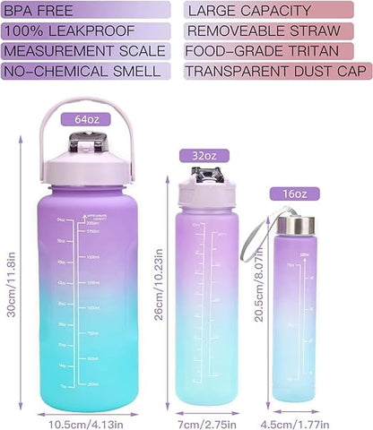 3-Piece Motivational Water Bottle Set (BPA-Free) | Stay Hydrated All Day