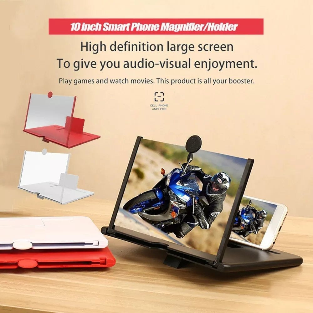 F3 10" 3D Mobile Screen Magnifier & Stand - Foldable Smartphone Display Amplifier for Movies & Eye Protection