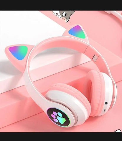Cat Ear Wireless Bluetooth Headphones with RGB LED Lights & Built-in Mic – Stereo Bass Sound, Bluetooth & AUX Mode, Adjustable Over-Ear Headset
