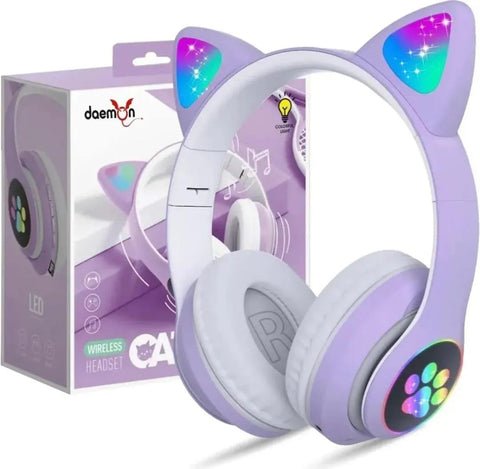 Cat Ear Wireless Bluetooth Headphones with RGB LED Lights & Built-in Mic – Stereo Bass Sound, Bluetooth & AUX Mode, Adjustable Over-Ear Headset