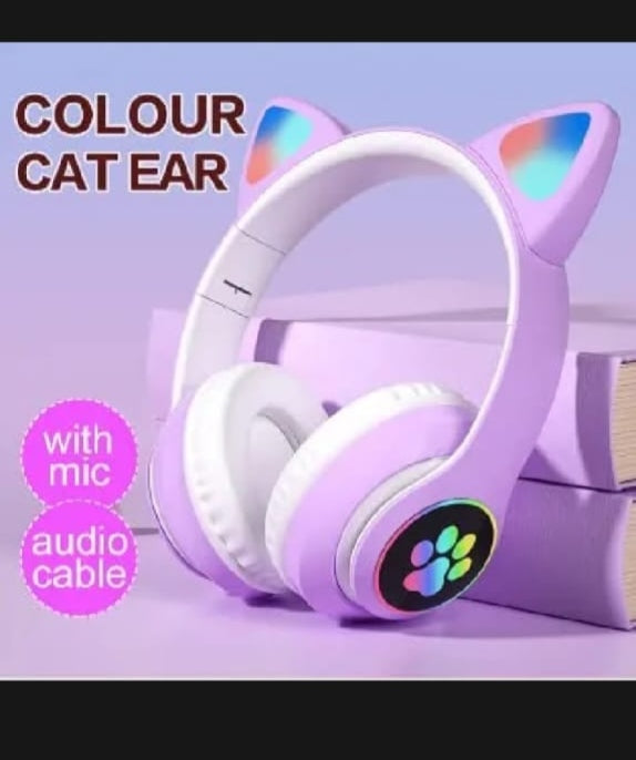 Cat Ear Wireless Bluetooth Headphones with RGB LED Lights & Built-in Mic – Stereo Bass Sound, Bluetooth & AUX Mode, Adjustable Over-Ear Headset