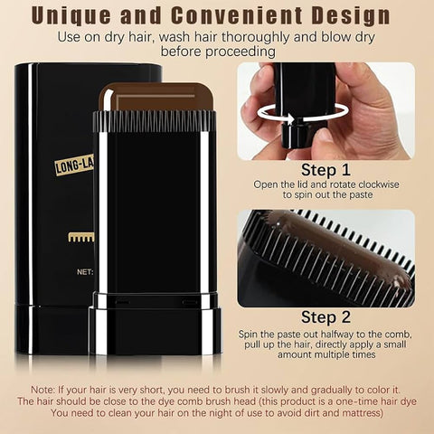 Instant Root Touch-Up Hair Color Comb Stick | Waterproof & Sweatproof Hair Dye Comb | Long-Lasting Black/Brown Hair Color