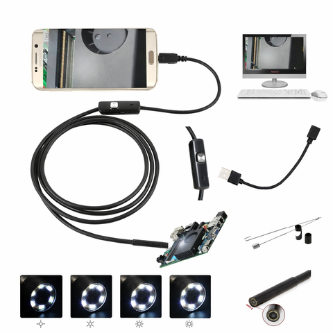 USB Endoscope Inspection Camera – Flexible Borescope Camera with LED Lights for Android & PC