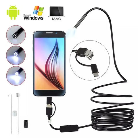 USB Endoscope Inspection Camera – Flexible Borescope Camera with LED Lights for Android & PC