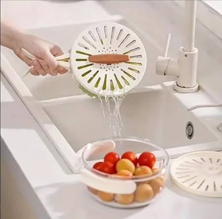 4-in-1 Portable Fruit & Vegetable Drain Basket Container with Lid