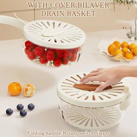 4-in-1 Portable Fruit & Vegetable Drain Basket Container with Lid