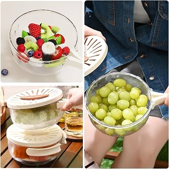 4-in-1 Portable Fruit & Vegetable Drain Basket Container with Lid