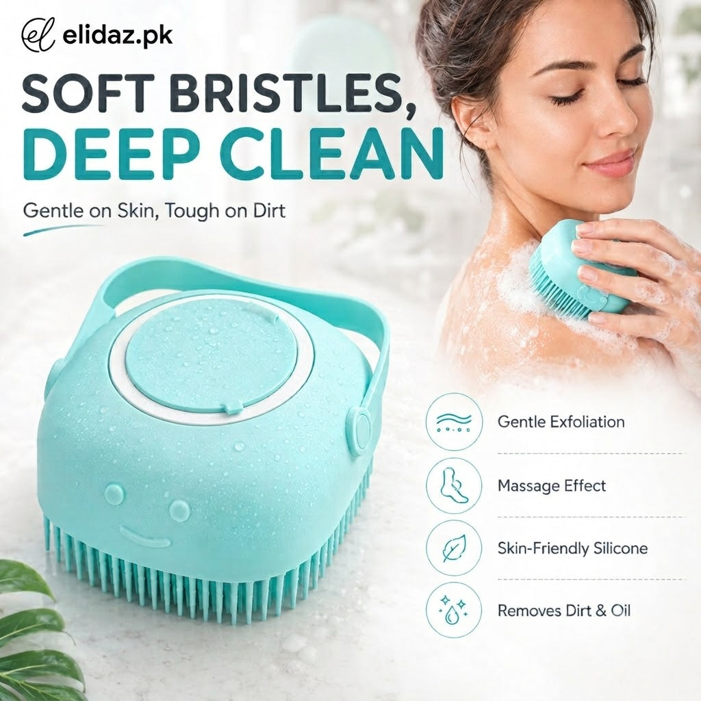 Buy 1 Get 1 Free Magic Silicone Bath and Body Brush Scrubber and Massager with Soap Dispenser