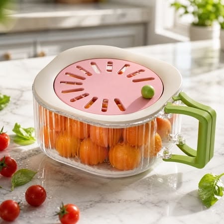 4-in-1 Portable Fruit & Vegetable Drain Basket Container with Lid