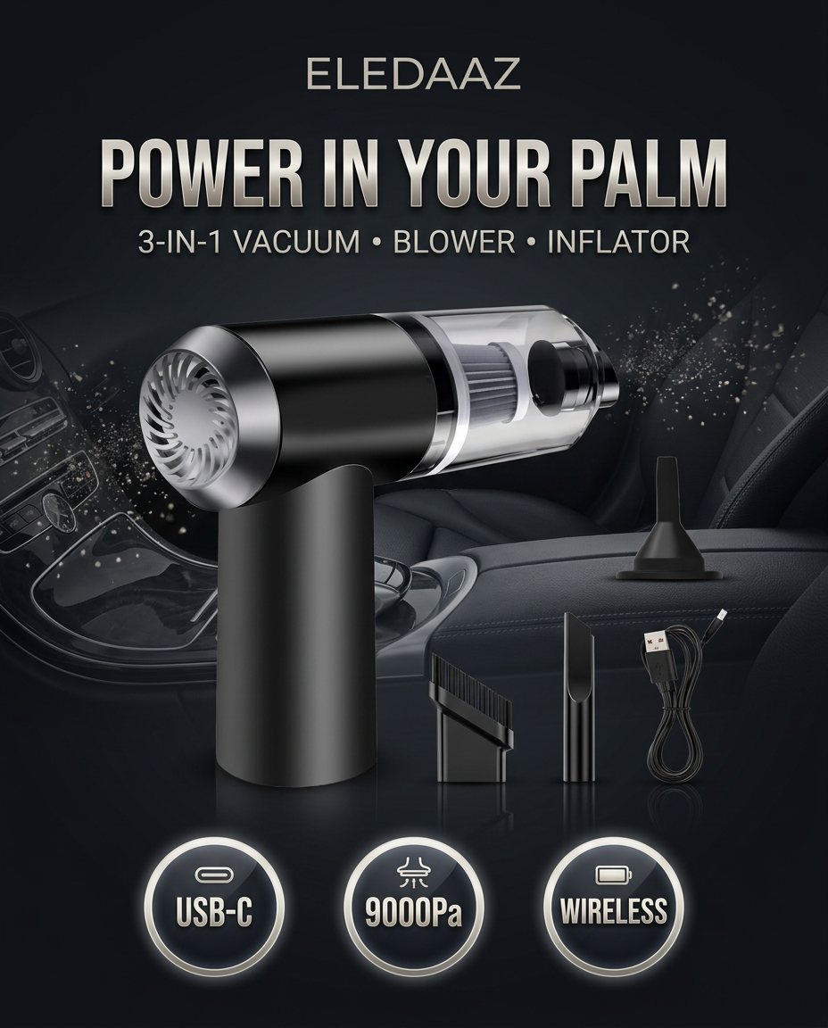 3-in-1 Portable Wireless Vacuum Cleaner - Handheld, Powerful Suction for Car, Home, Office & Everyday Quick Cleaning