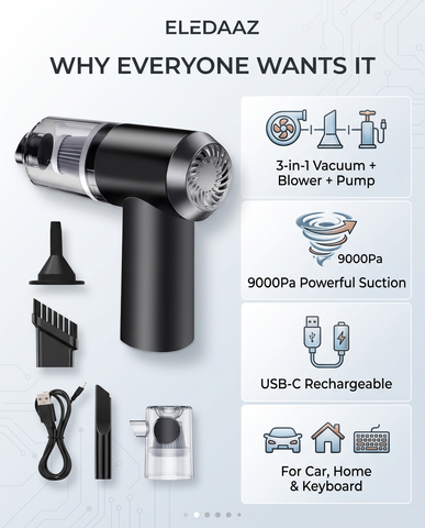 3-in-1 Portable Wireless Vacuum Cleaner - Handheld, Powerful Suction for Car, Home, Office & Everyday Quick Cleaning