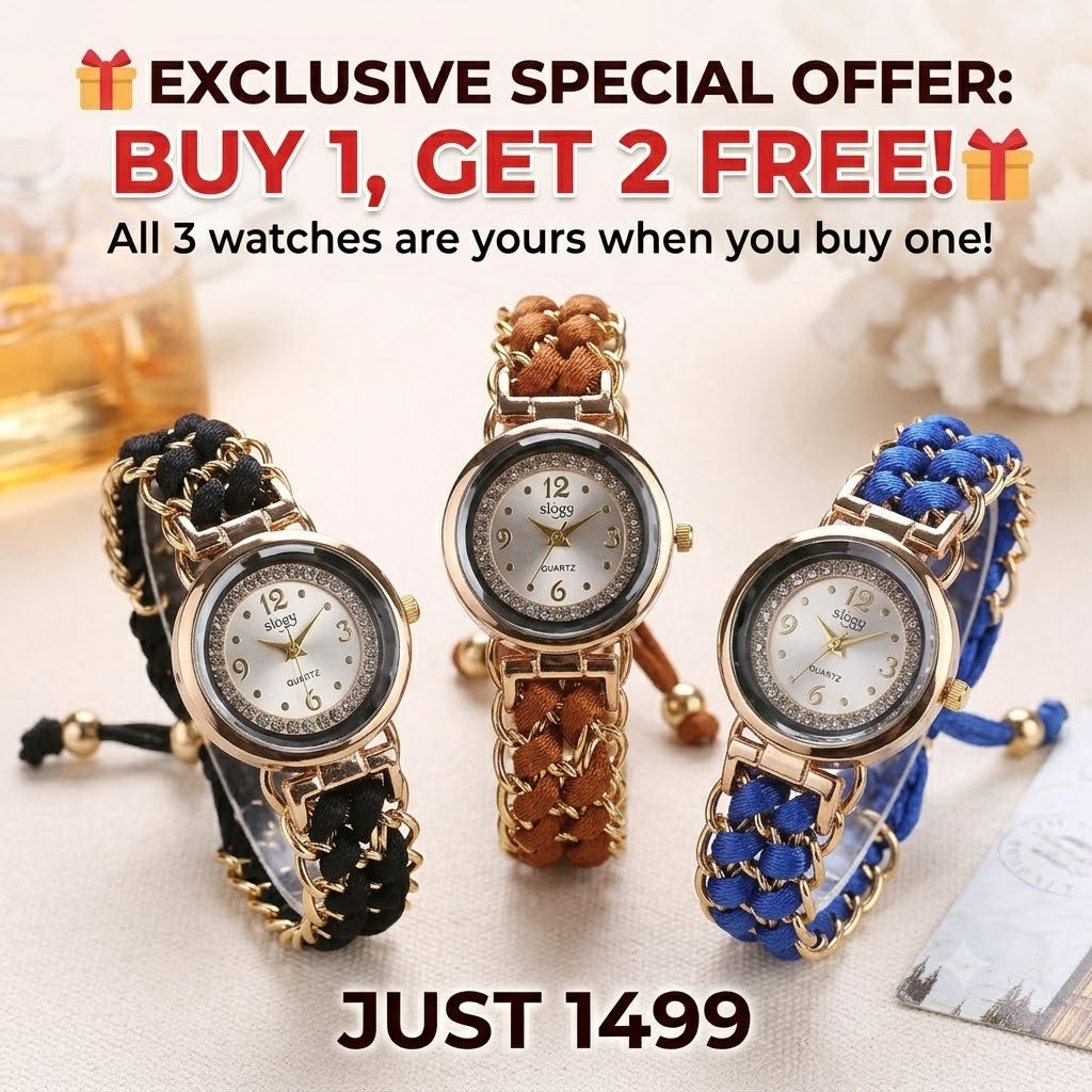 Buy 1 Get 2 Free offer - Pack Of 3 Luxury Stylish Girls Analog  Bracelet Rope Watch -